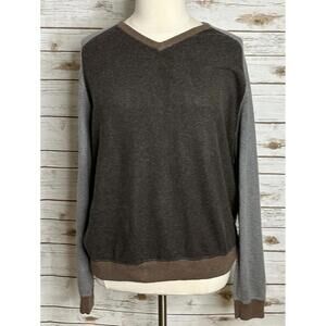 Vintage GAP brown/gray cotton/cashmere colorblock V-neck pullover sweater XXL